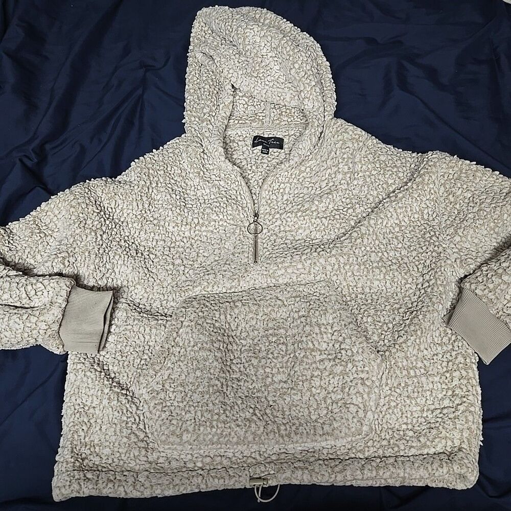 Love Tree Crop Sweater Hooded Pullover Sherpa Fleece Women S Gray Gorpcore